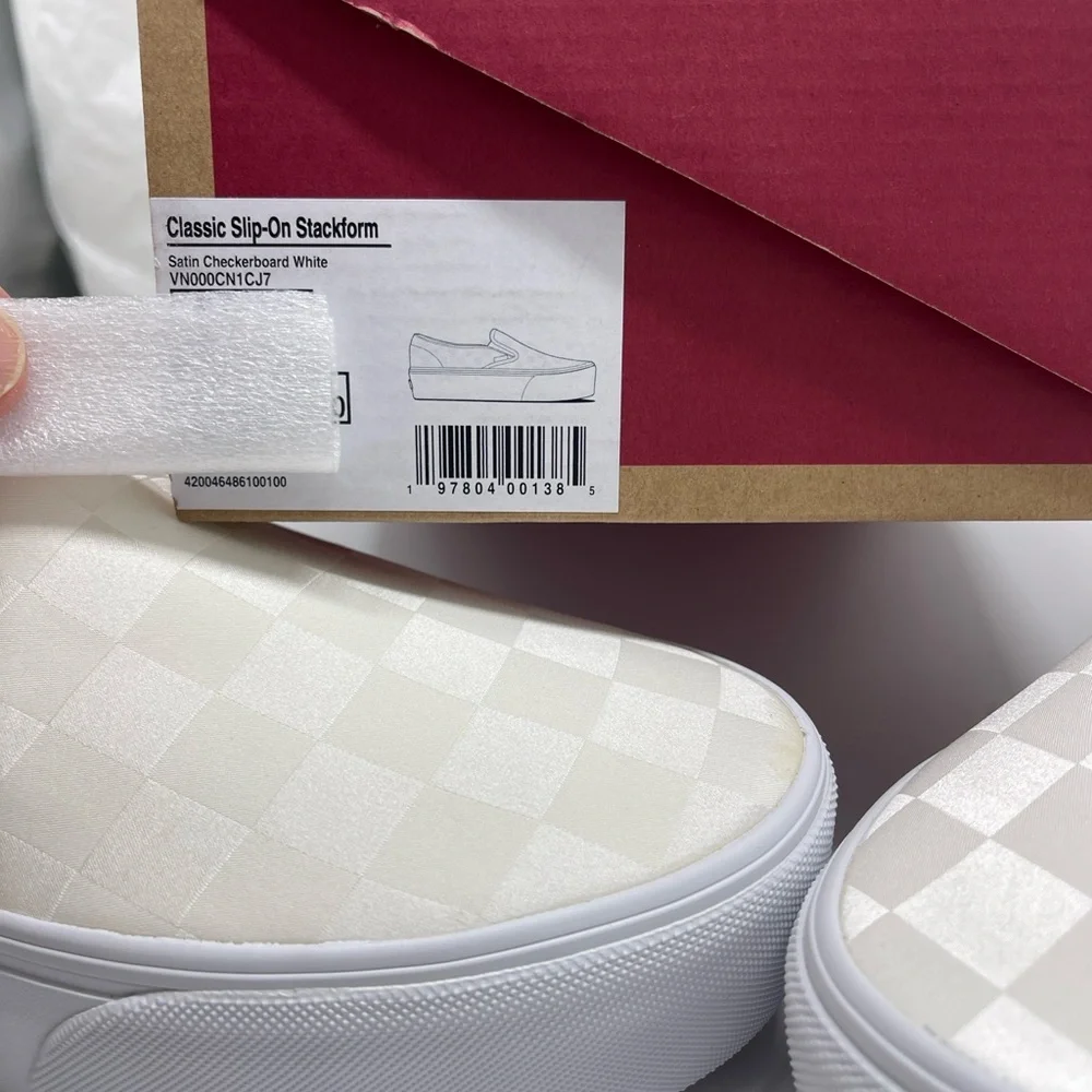Vans Classic Slip-On Stackform Satin Checkerboard White VN000CN1CJ7 Platform